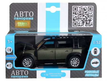 Фото Машина "АВТОПАНОРАМА" Land Rover Defender 110, 1/32, зеленый, свет, звук, в/к 17,5*13,5*9 см | Инномарт