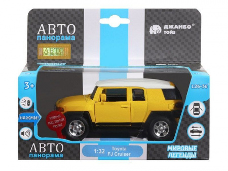 Фото Машина "АВТОПАНОРАМА" Toyota FJ Cruiser,желтый, 1/32, свет, звук, инерция, в/к 17,5*13,5*9 см | Инномарт
