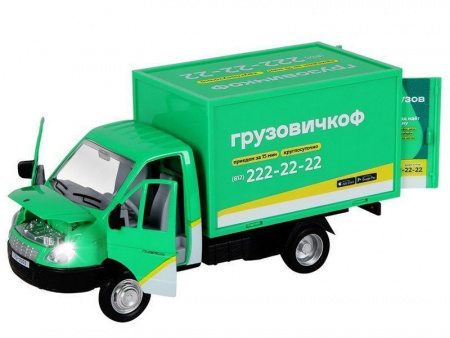 Фото Машина "АВТОПАНОРАМА" ГАЗель-бизнес "Грузовичкоф", 1/28, зеленый, свет, звук, в/к 24*14*12 см | Инномарт