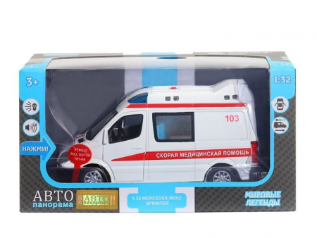 Фото Машина "АВТОПАНОРАМА" Mercedes Sprinter "Скорая помощь", белый, 1/32, в/к 18*9*13,5 см | Инномарт