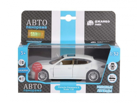Фото Машина "АВТОПАНОРАМА" Porsche Panamera S, белый, 1/32, свет, звук, инерция, в/к 17,5*13,5*9 см | Инномарт