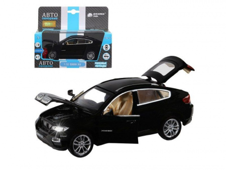 Фото Машина "АВТОПАНОРАМА" BMW X6, черный, 1/32, свет, звук, инерция, в/к 17,5*13,5*9 см | Инномарт