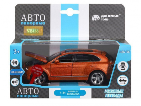 Фото Машина "АВТОПАНОРАМА" Bentley Bentayga, оранжевый, 1/34, свет, звук, инерция, в/к 17,5*13,5*9 см | Инномарт