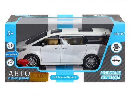 Фото Машина "АВТОПАНОРАМА" Toyota Alphard, белый, 1/29, свет, звук, инерция, в/к 20*10*11 см | Инномарт