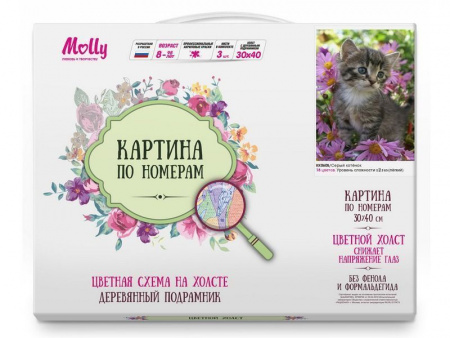 Фото Картина по номерам с цветной схемой на холсте 30х40 Серый котенок (18 цветов) | Инномарт