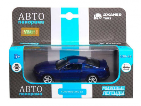 Фото Машина "АВТОПАНОРАМА" Ford Mustang GT, синий, 1/43, инерция, откр. двери, в/к 17,5*12,5*6,5 см | Инномарт