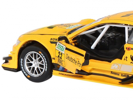Фото Машина "АВТОПАНОРАМА" BMW M3 DTM, желтый, 1/32, свет, звук, инерция, в/к 17,5*13,5*9 см | Инномарт