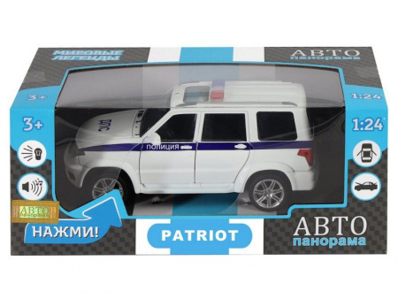 Фото Машина "АВТОПАНОРАМА" УАЗ "PATRIOT" Полиция, 1/26, свет, звук, инерция, в/к 24,5*12,5*10,5 см | Инномарт