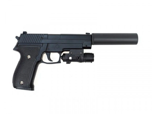 Пистолет металлический SIG 226 с глушителем и ЛЦУ G.26A 20см в/к | Инномарт