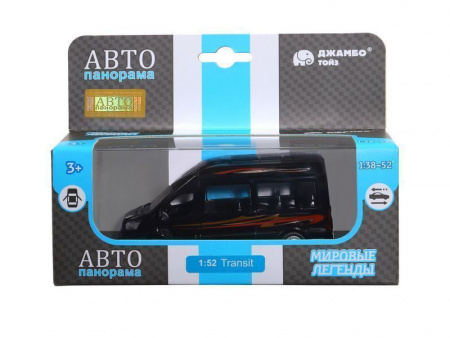 Фото Машина "АВТОПАНОРАМА" Ford Transit, черный, 1/52, инерция, откр. двери, в/к 17,5*12,5*6,5 см | Инномарт