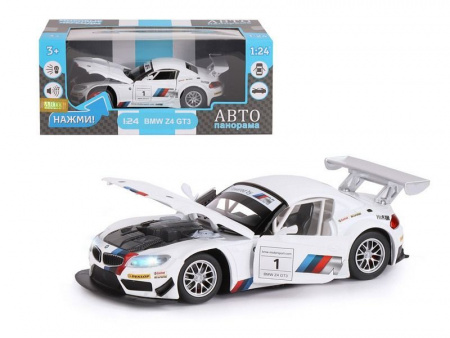 Фото Машина "АВТОПАНОРАМА" BMW Z4 GT3, белый, 1/24, свет, звук, в/к 24,5*12,5*10,5 см | Инномарт