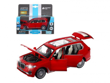 Фото Машина "АВТОПАНОРАМА" BMW X7, красный, 1/32, свет, звук, инерция, в/к 17,5*13,5*9 см | Инномарт