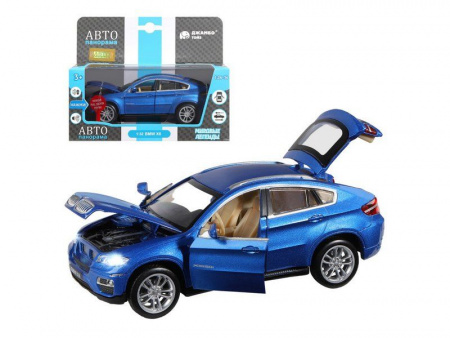 Фото Машина "АВТОПАНОРАМА" BMW X6, синий, 1/32, свет, звук, инерция, в/к 17,5*13,5*9 см | Инномарт