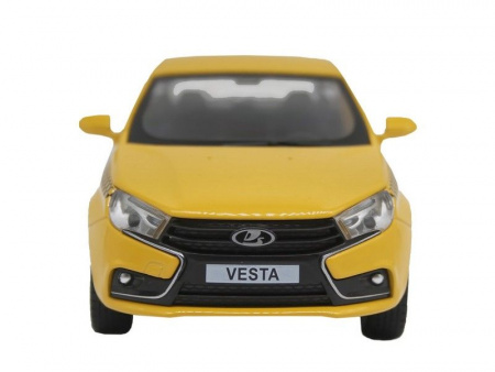 Фото Машина "АВТОПАНОРАМА" LADA VESTA "ТАКСИ" желтый, 1/24, свет, звук, инерция, в/к 24,5*12,5*10,5 см | Инномарт