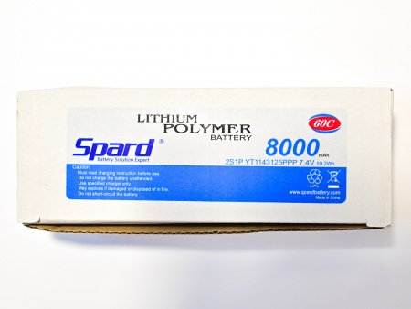 Фото Аккумулятор Li-Po Spard 8000mAh, 7.4V, 60C, XT60, XL Hardcase (140x48x49мм) для авто 1/10, 1/8 | Инномарт