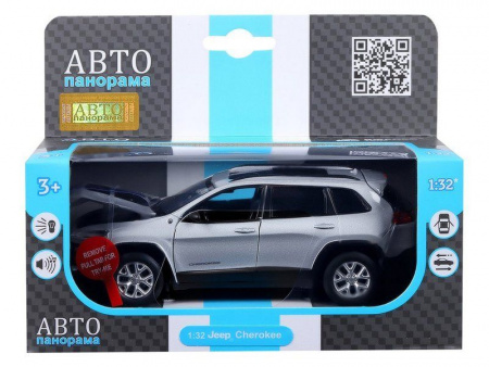 Фото Машина "АВТОПАНОРАМА" Jeep Cherokee, 1/32, серебряный, инерция, свет, звук, в/к 17,5*13,5*9 см | Инномарт
