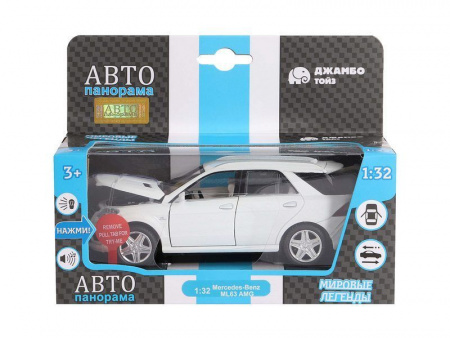 Фото Машина "АВТОПАНОРАМА" Mercedes-Benz ML63 AMG, белый, 1/32, свет, звук, инерция, в/к 17,5*13,5*9 см | Инномарт