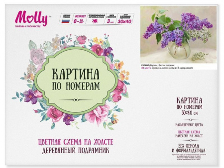 Фото Картина по номерам с цветной схемой на холсте 30х40 Бузин. Ветка сирени (23 цвета) | Инномарт