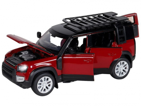 Фото Машина "АВТОПАНОРАМА" Land Rover Defender 110, 1/32, красный, свет, звук, в/к 17,5*13,5*9 см | Инномарт