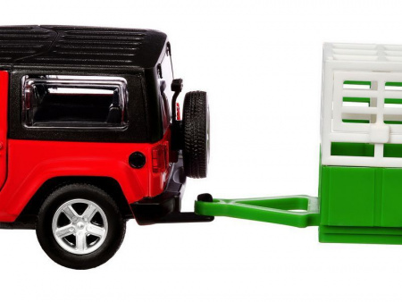 Фото Машина "АВТОПАНОРАМА" Jeep Wrangler c прицепом для перевозки животных, 1/43, инерция, в/к | Инномарт