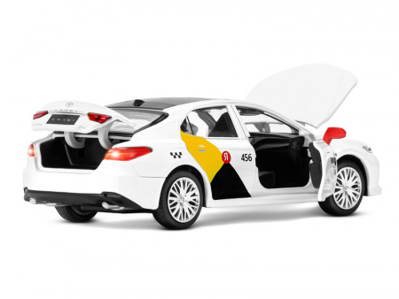 Фото Машина "АВТОПАНОРАМА" Яндекс Go Toyota Camry, 1/34, белый, инерция, свет, Алиса, в/к 17,5*13,5*9 см | Инномарт