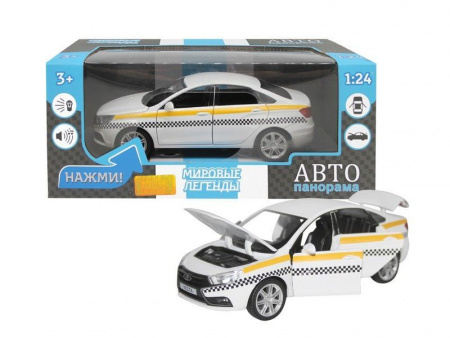 Фото Машина "АВТОПАНОРАМА" LADA VESTA "ТАКСИ" белый, 1/24, свет, звук, инерция, в/к 24,5*12,5*10,5 см | Инномарт