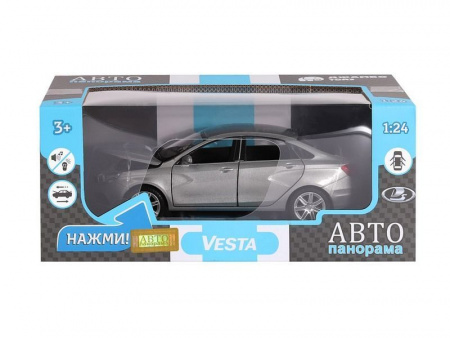 Фото Машина "АВТОПАНОРАМА" LADA VESTA седан, 1/24, серый, свет. звук. эффекты, в/к 24,5*12,5*10,5 см | Инномарт