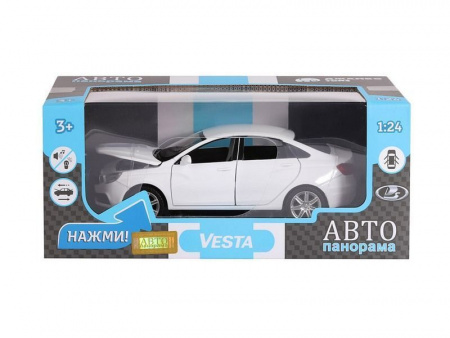 Фото Машина "АВТОПАНОРАМА" LADA VESTA седан, 1/24, белый, свет. звук. эффекты, в/к 24,5*12,5*10,5 см | Инномарт