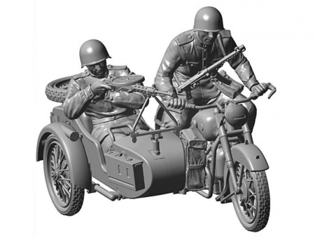 Фото Сборная модель ZVEZDA Советский мотоцикл М-72 с коляской и экипажем, 1/35 | Инномарт