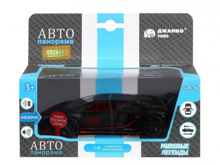 Фото Машина "АВТОПАНОРАМА" Lamborghini SVJ, 1/32, черный матовый, свет, звук, в/к 17,5*12,5*6,5 см | Инномарт