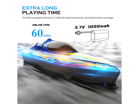 Фото Радиоуправляемый катер Flytec V555 (голубой) с подсветкой 2.4G RTR | Инномарт