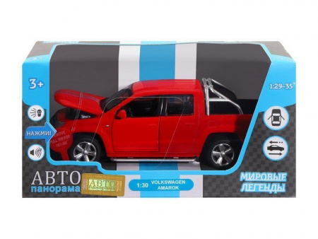 Фото Машина "АВТОПАНОРАМА" Volkswagen Amarok, красный, 1/30, свет, звук, инерция, в/к 20*10*11 см | Инномарт