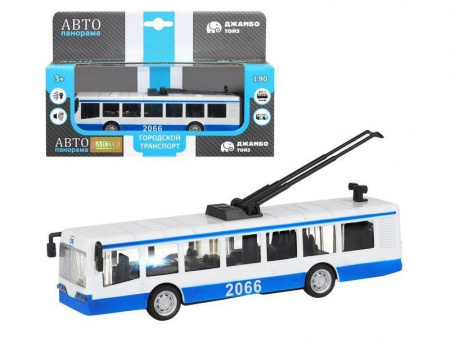 Фото Троллейбус "Автопанорама", синий, 1/90, свет, звук, инерция, в/к 22*13,5*5,8 см | Инномарт