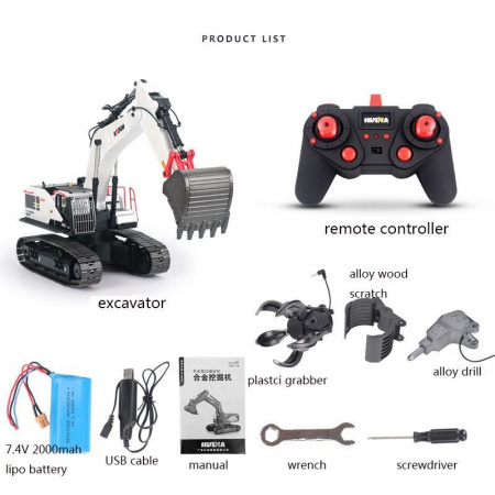Фото Радиоуправляемый экскаватор HUI NA TOYS, серый 2.4G 22CH 1/14 RTR | Инномарт