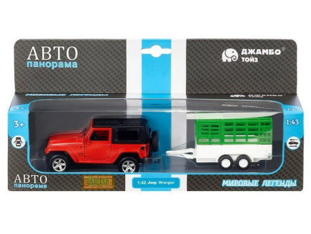 Фото Машина "АВТОПАНОРАМА" Jeep Wrangler c прицепом, 1/43, открываются передние двери, инерция, в/к | Инномарт