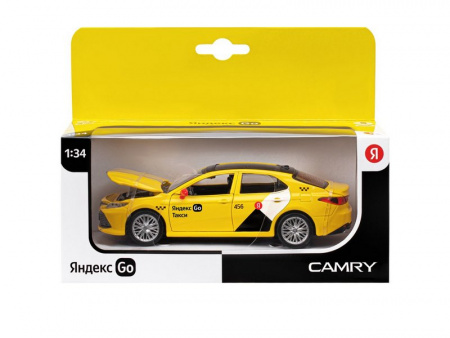 Фото Машина "АВТОПАНОРАМА" Яндекс Go Toyota Camry, 1/34, желтый, инерция, свет, Алиса, в/к 17,5*13,5*9см | Инномарт