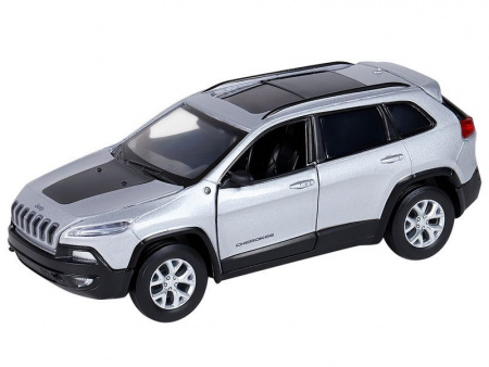 Фото Машина "АВТОПАНОРАМА" Jeep Cherokee, 1/32, серебряный, инерция, свет, звук, в/к 17,5*13,5*9 см | Инномарт