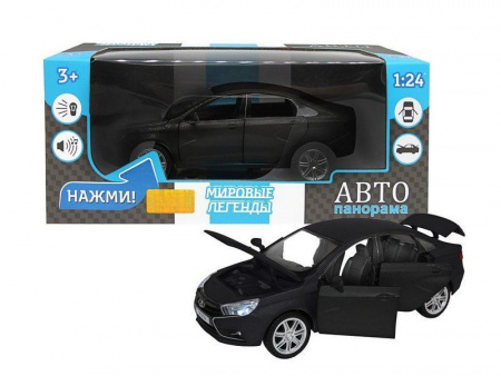 Фото Машина "АВТОПАНОРАМА" LADA VESTA седан, 1/24, черный металлик, свет, звук, в/к 24,5*12,5*10,5 см | Инномарт