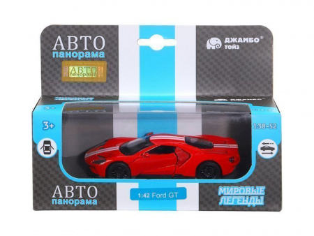 Фото Машина "АВТОПАНОРАМА" Ford GT, красный, 1/42, инерция, откр. двери, в/к 17,5*12,5*6,5 см | Инномарт