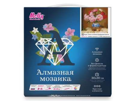 Фото Алмазная мозаика 30х30 БУЗИН. ПИОНЫ В КИТАЙСКОЙ ФАРФОРОВОЙ ВАЗОЧКЕ (26 цветов) | Инномарт