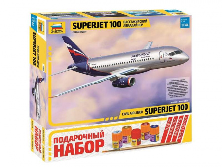 Фото Сборная модель ZVEZDA Региональный пассажирский авиалайнер Superjet 100, подарочный набор, 1/144 | Инномарт