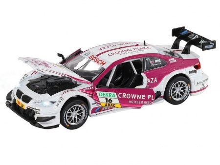 Фото Машина "АВТОПАНОРАМА" BMW M3 DTM, белый-розовый, 1/32, свет, звук, инерция, в/к 17,5*13,5*9 см | Инномарт