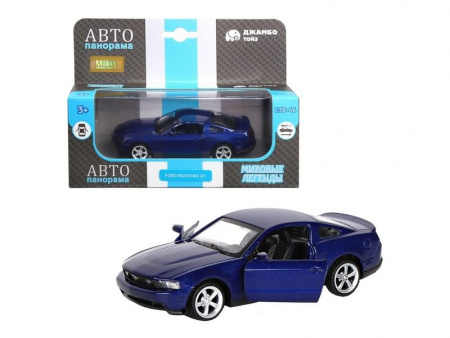 Фото Машина "АВТОПАНОРАМА" Ford Mustang GT, синий, 1/43, инерция, откр. двери, в/к 17,5*12,5*6,5 см | Инномарт