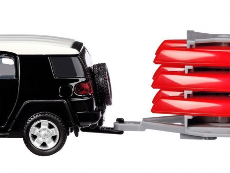 Фото Машина "АВТОПАНОРАМА" Toyota FJ Cruiser c прицепом с досками для серфинга, 1/43, инерция, в/к | Инномарт
