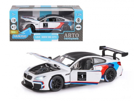Фото Машина "АВТОПАНОРАМА" BMW M6 GT3, белый, 1/24, свет, звук, в/к 24,5*12,5*10,5 см | Инномарт