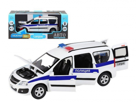 Фото Машина "АВТОПАНОРАМА" LADA LARGUS "Полиция", 1/24, свет, звук, инерция, в/к 24,5*12,5*10,5 см | Инномарт