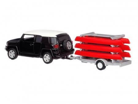 Фото Машина "АВТОПАНОРАМА" Toyota FJ Cruiser c прицепом с досками для серфинга, 1/43, инерция, в/к | Инномарт