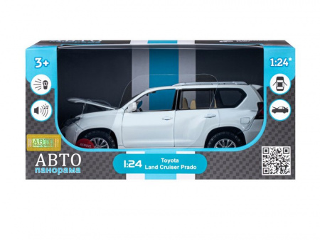 Фото Машина "АВТОПАНОРАМА" Land Cruiser Prado, 1/24, белый, свет, звук, в/к 24,5х12,5х10,5 см | Инномарт
