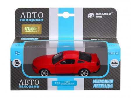Фото Машина "АВТОПАНОРАМА" Ford Mustang GT, красный, 1/43, инерция, откр. двери, в/к 17,5*12,5*6,5 см | Инномарт