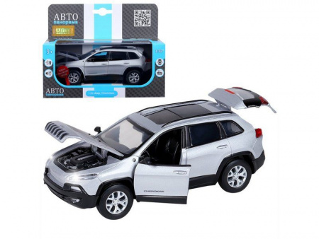 Фото Машина "АВТОПАНОРАМА" Jeep Cherokee, 1/32, серебряный, инерция, свет, звук, в/к 17,5*13,5*9 см | Инномарт